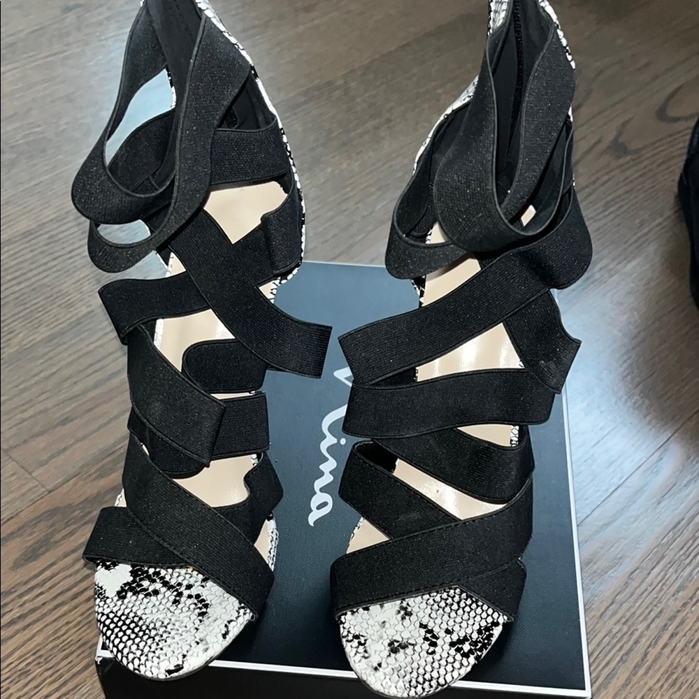 Strappy Black and White Women's Heels